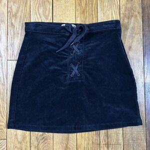 SO Goods for Life Black Corduroy Lace‎ Up Mini Skirt Size 3 26W